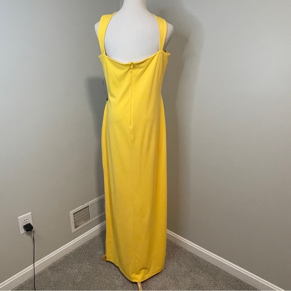 Bebe Scuba Crepe Halter Twist Neck Gown Maxi Sleeveless Womens Yellow 14 - Picture 4 of 9
